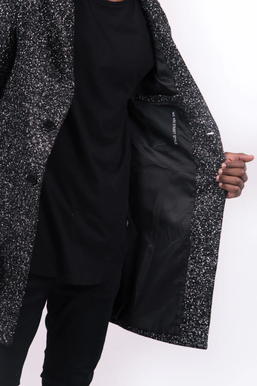 Manteau chiné long noir - Image 3