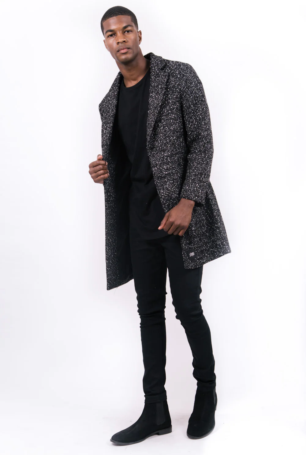 Manteau chiné long noir - Image 4