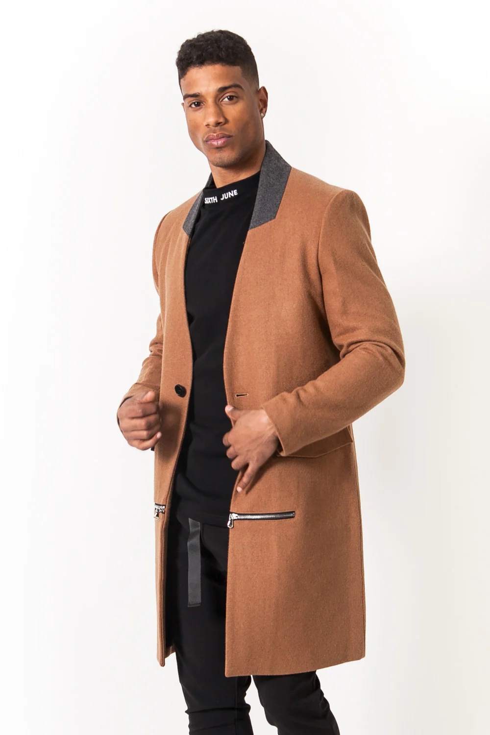 Manteau laine zips camel - Image 3