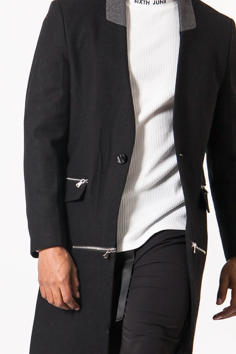 Manteau laine zips noir - Image 2