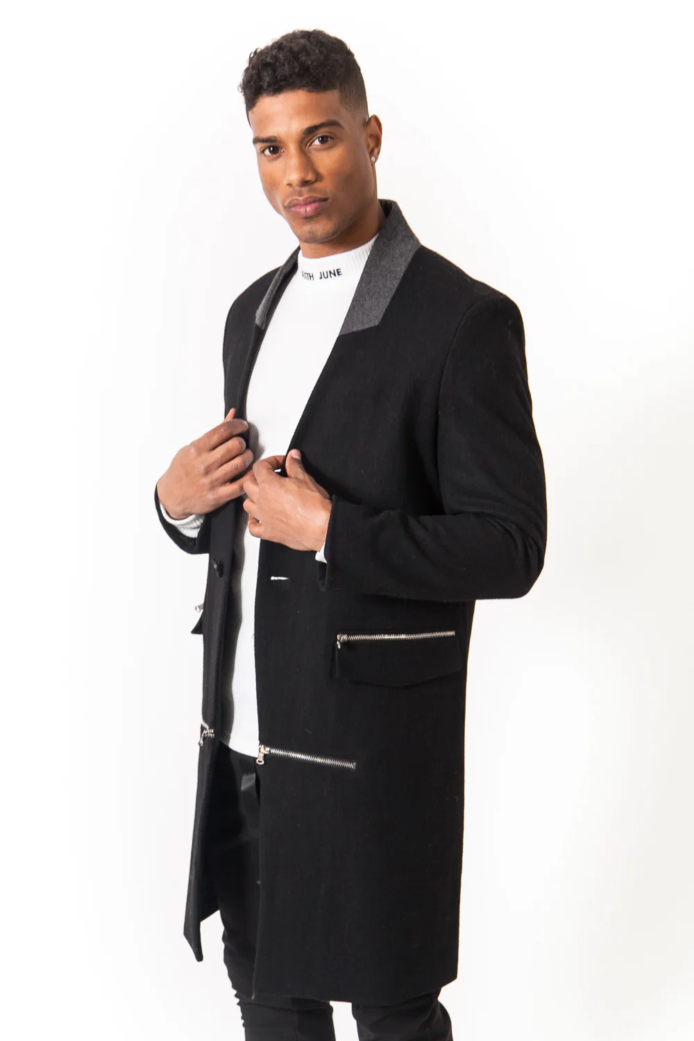 Manteau laine zips noir - Image 3