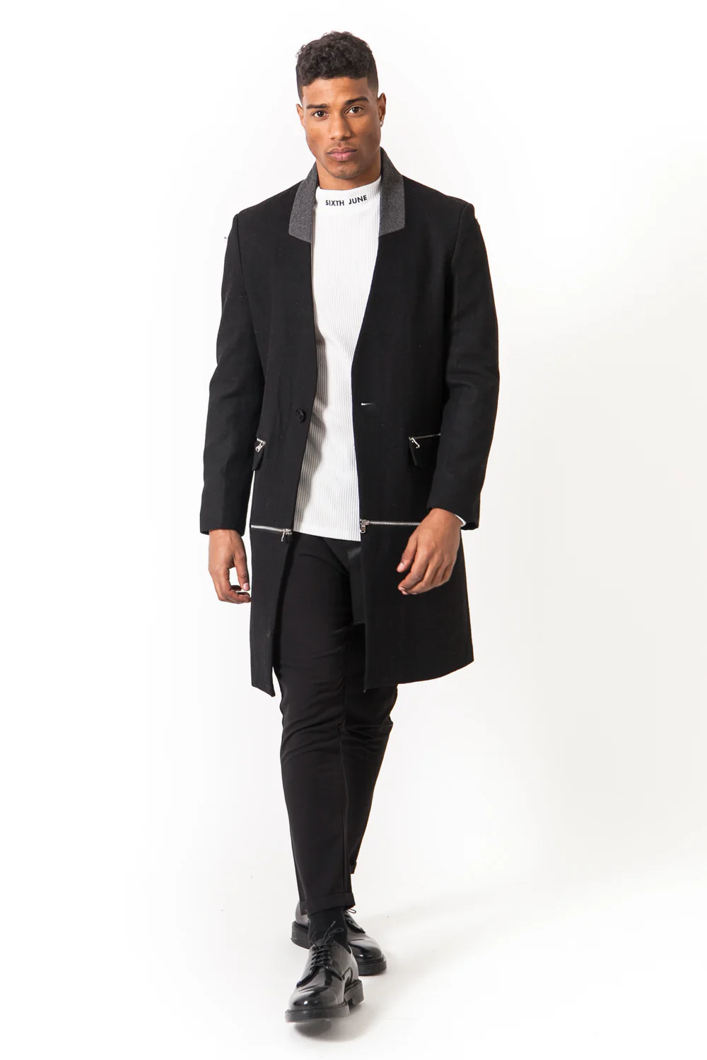 Manteau laine zips noir - Image 5
