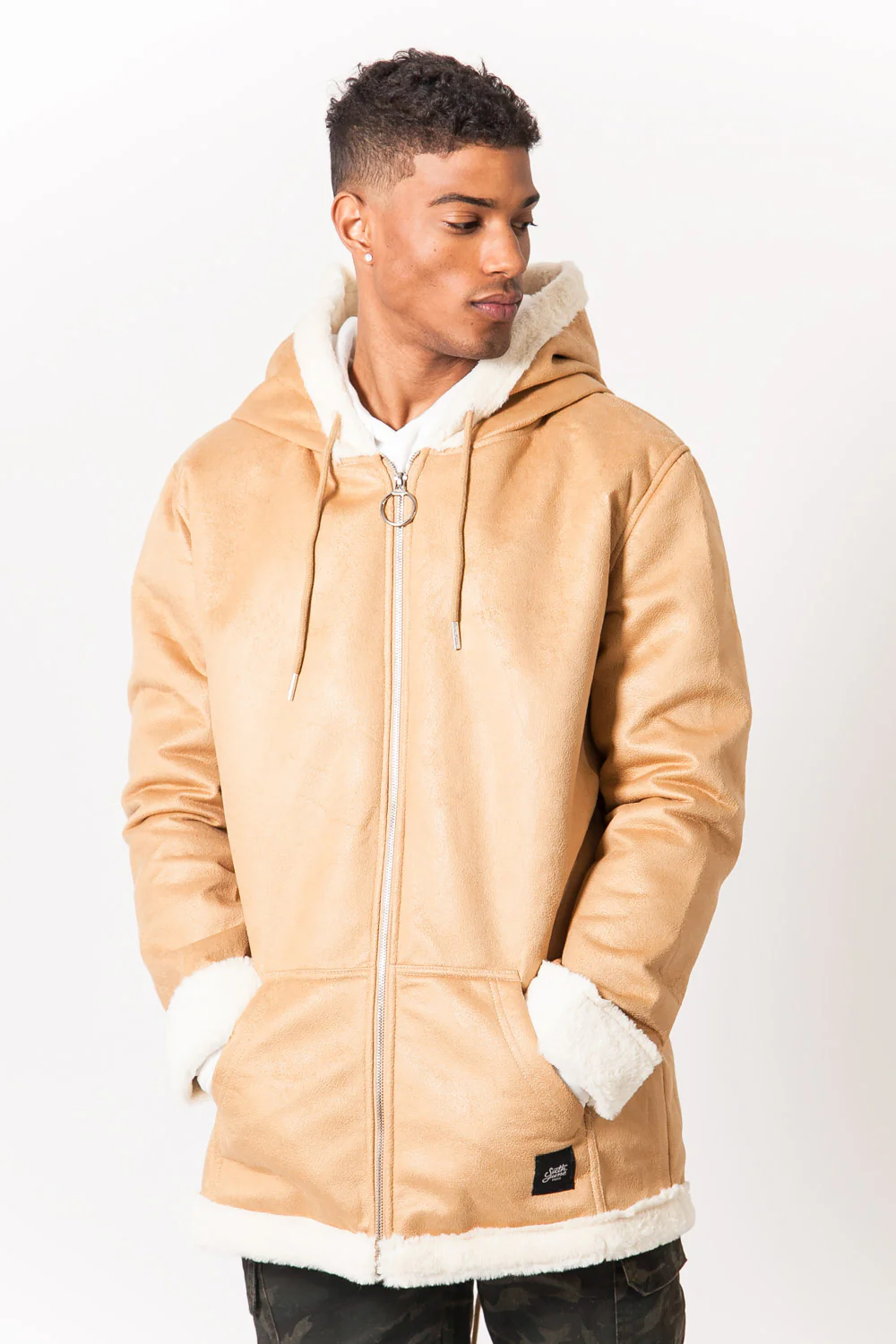 Manteau large peau doublé beige - Image 2