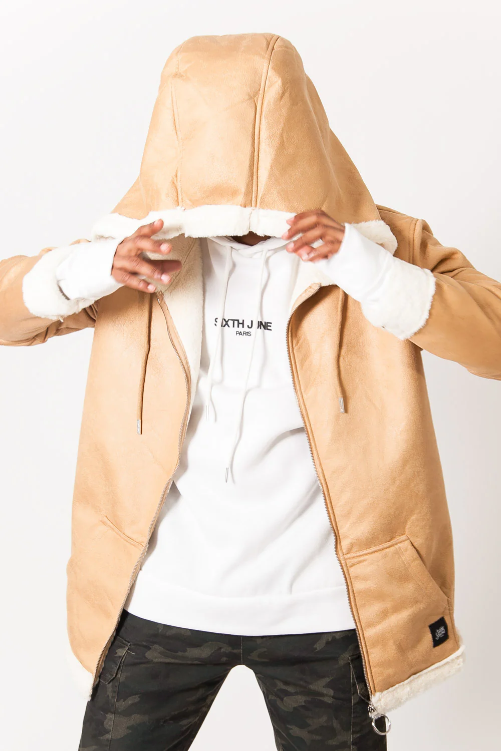 Manteau large peau doublé beige - Image 3