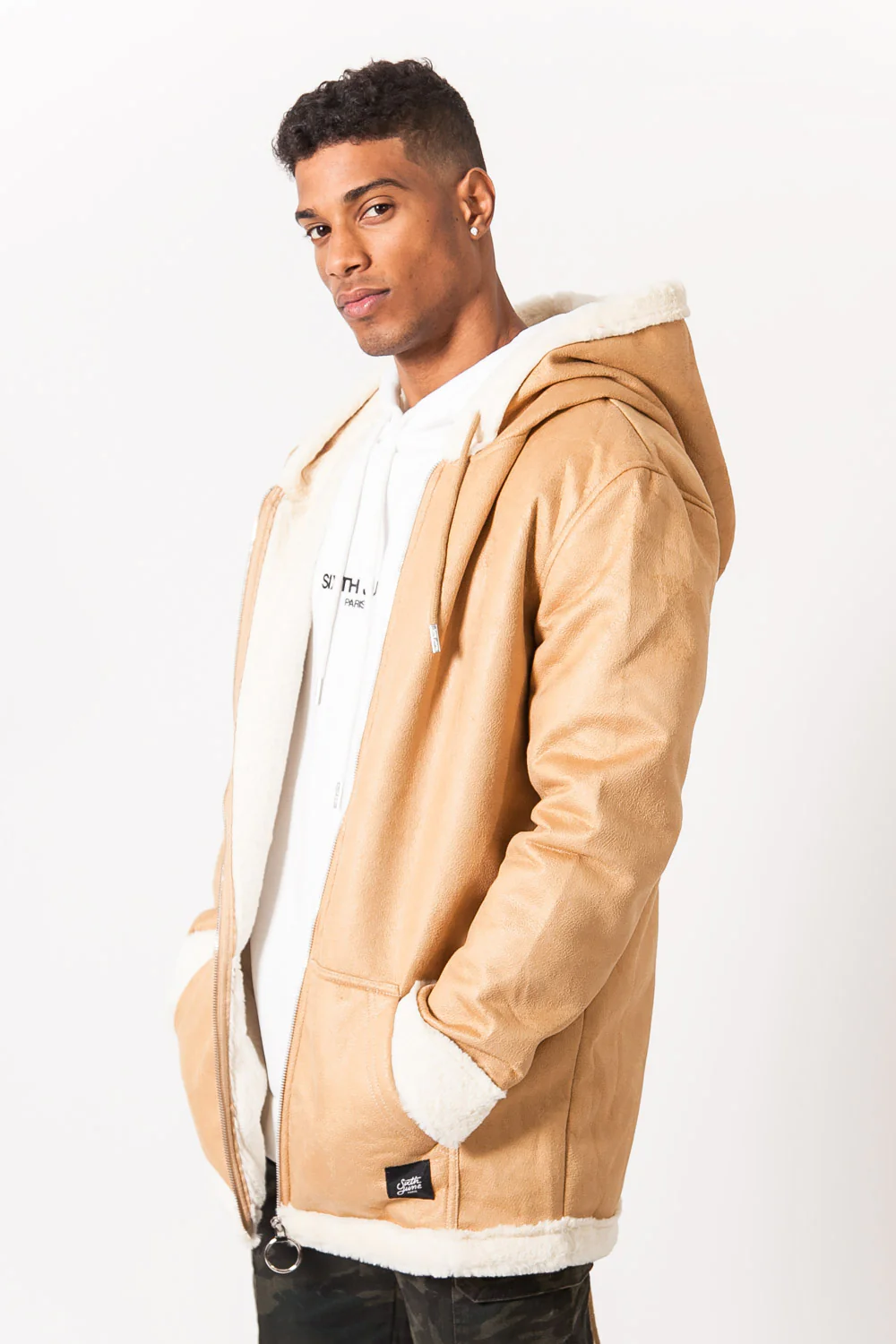 Manteau large peau doublé beige - Image 5