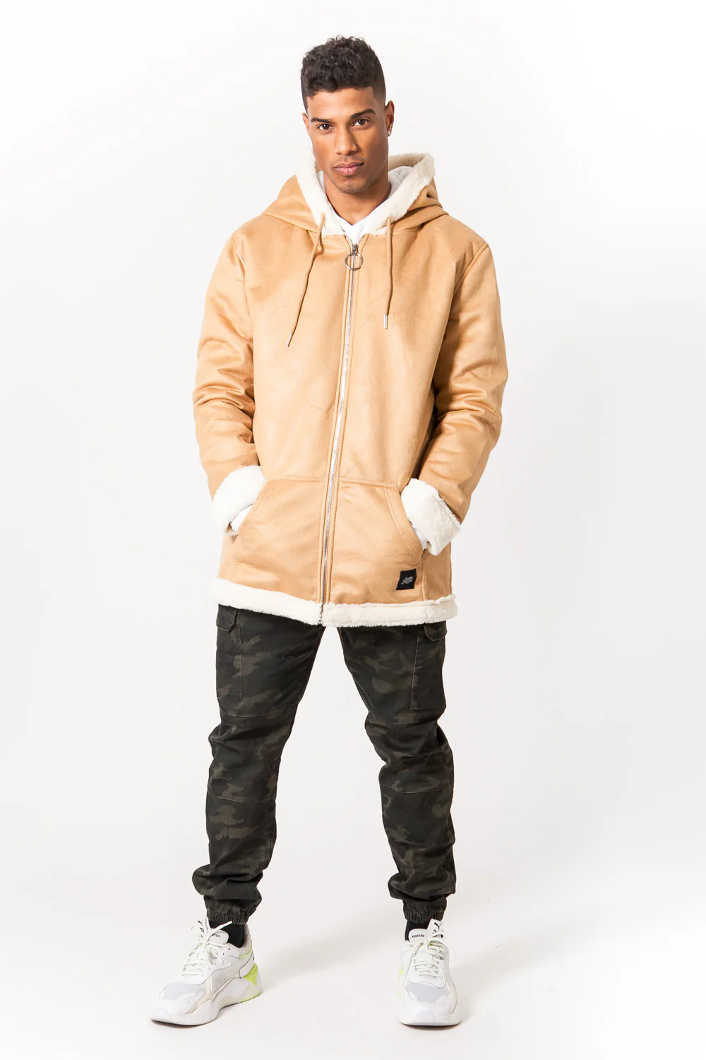 Manteau large peau doublé beige - Image 7