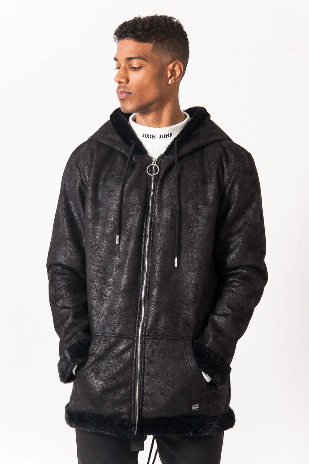 Manteau large peau doublé noir - Image 2