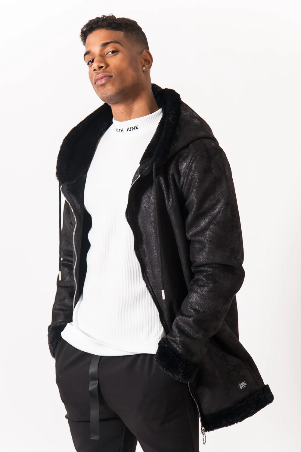 Manteau large peau doublé noir - Image 4