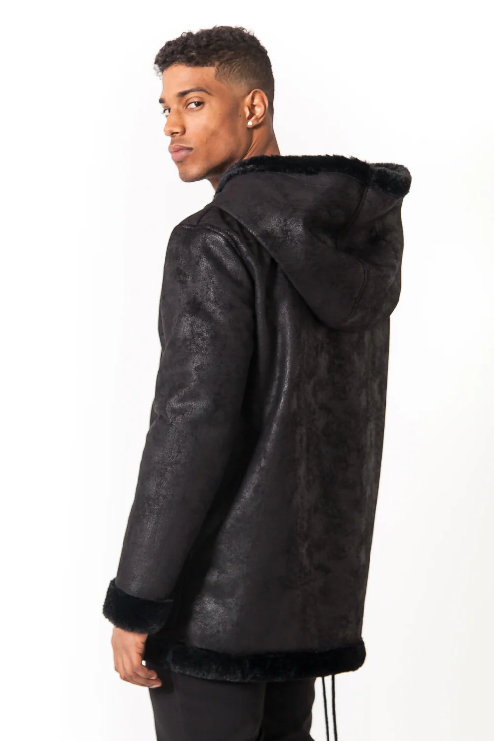 Manteau large peau doublé noir - Image 5