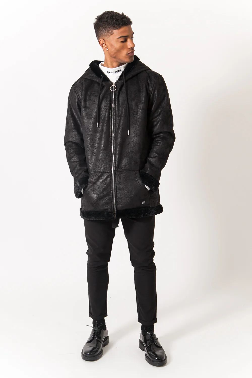 Manteau large peau doublé noir - Image 6