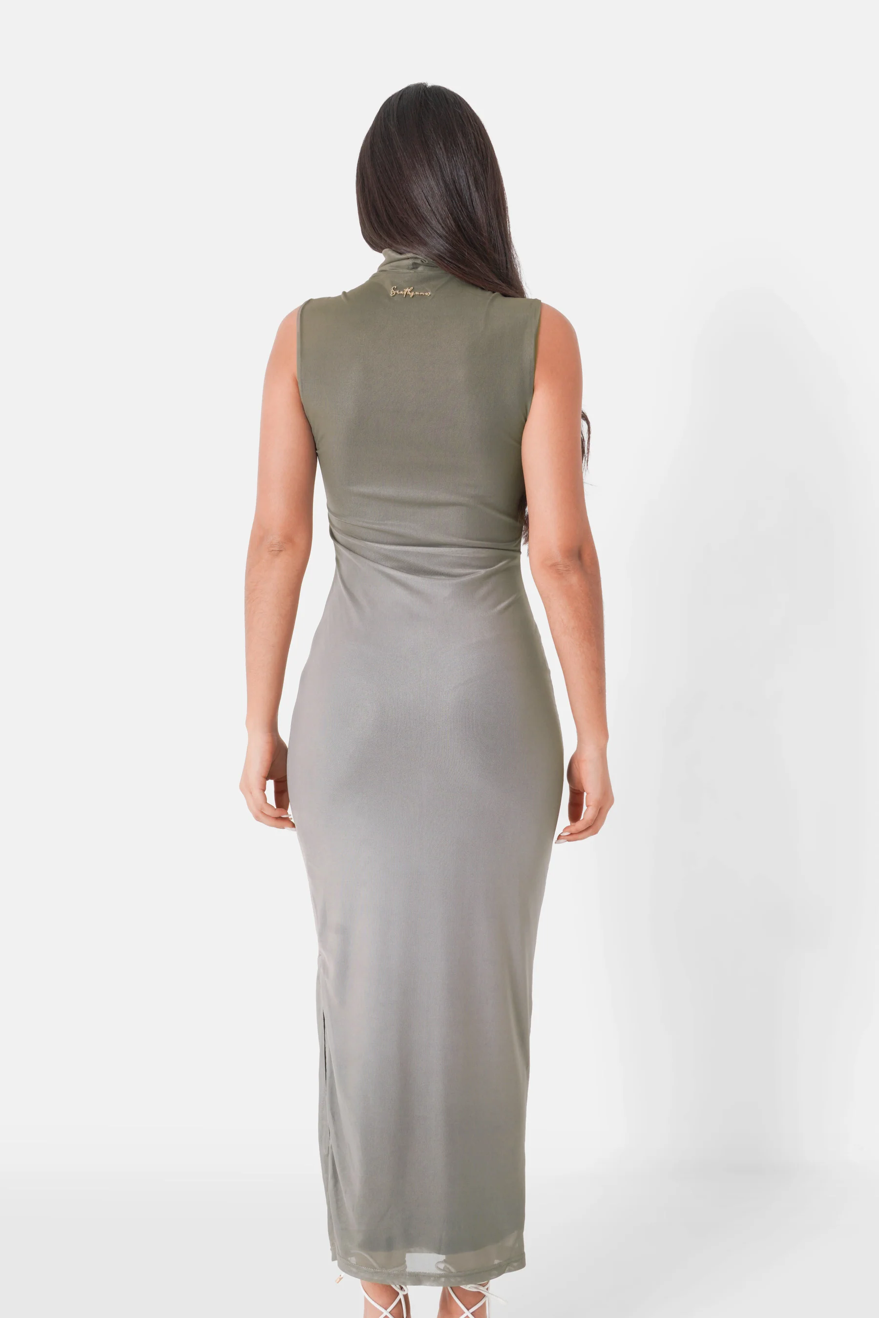 Robe maille longue fente Vert kaki - Image 5