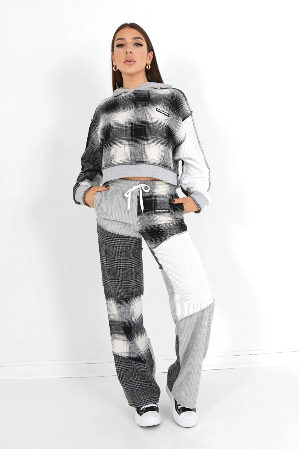 Sweatshirt capuche multi tissus Gris - Image 2