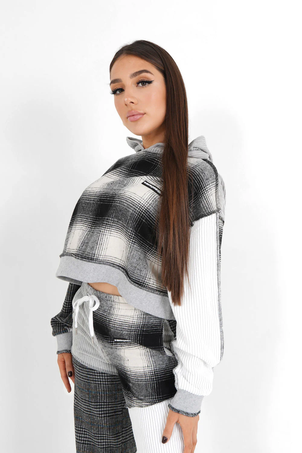 Sweatshirt capuche multi tissus Gris - Image 4