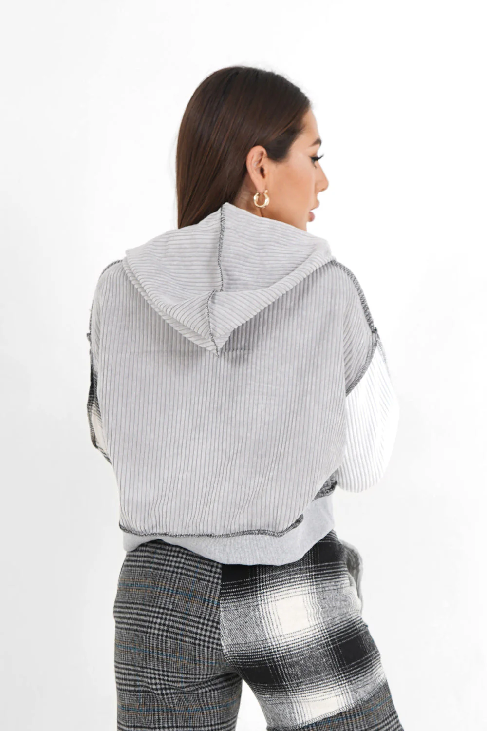 Sweatshirt capuche multi tissus Gris - Image 5