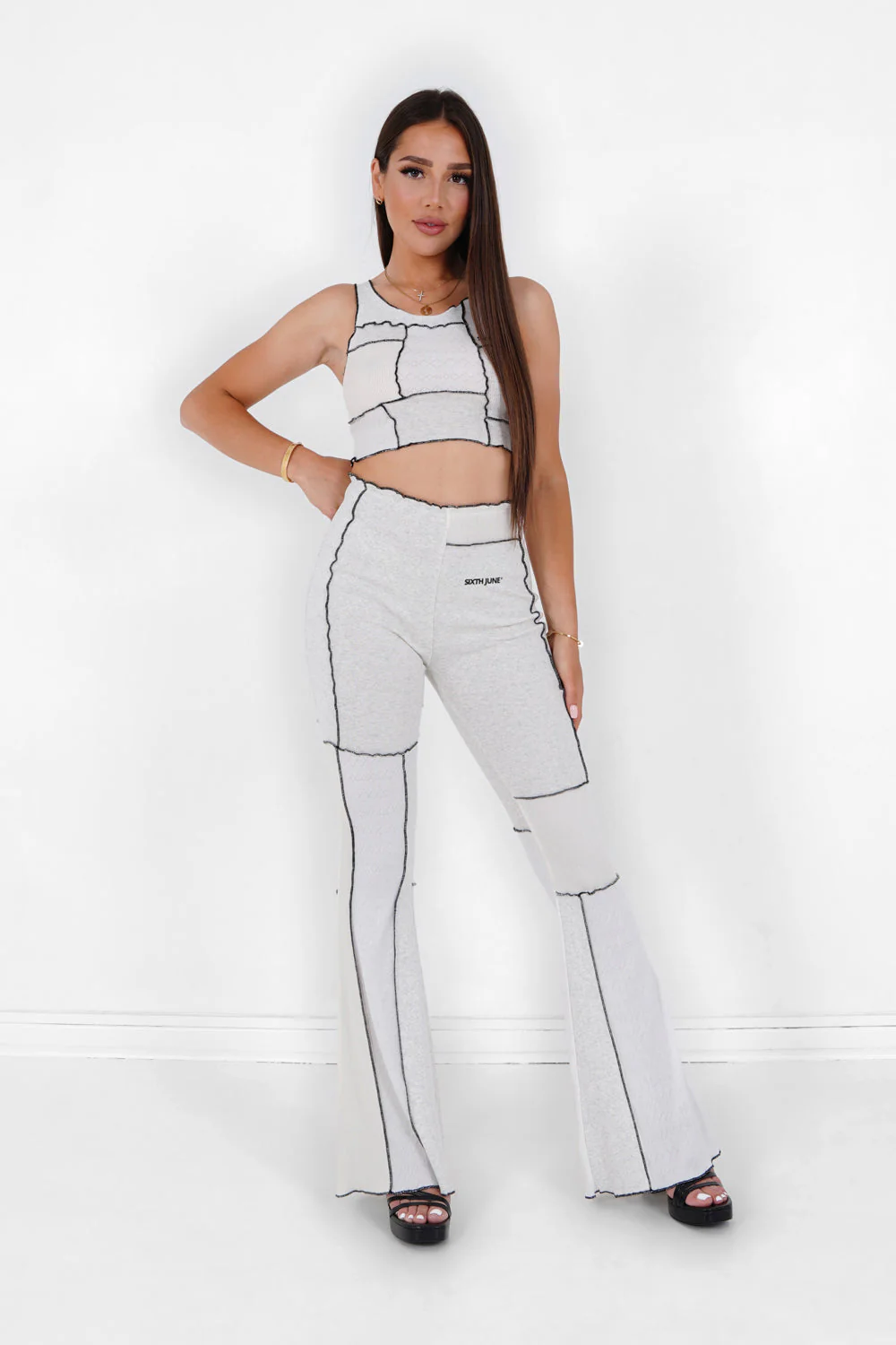 Pantalon flare multi tissus Blanc - Image 2