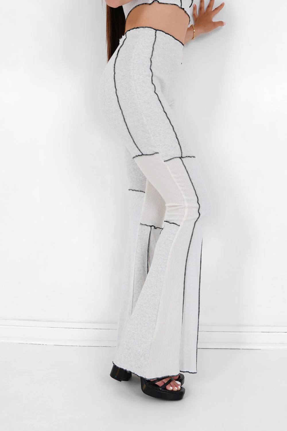 Pantalon flare multi tissus Blanc - Image 4