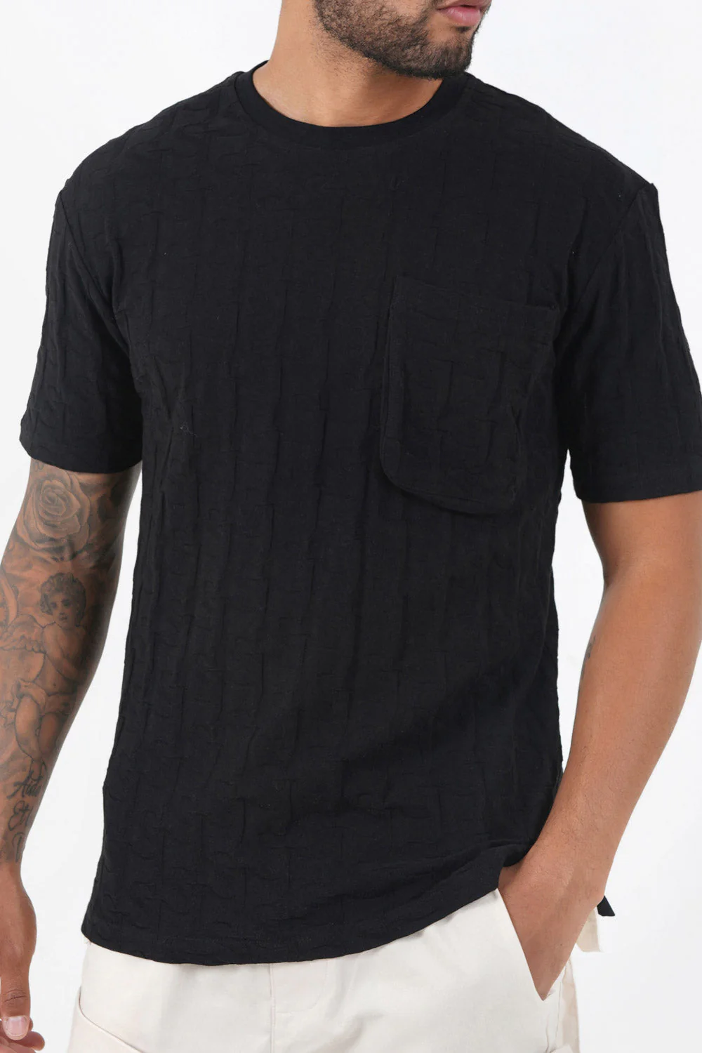 T-shirt monogramme tissé Noir - Image 3