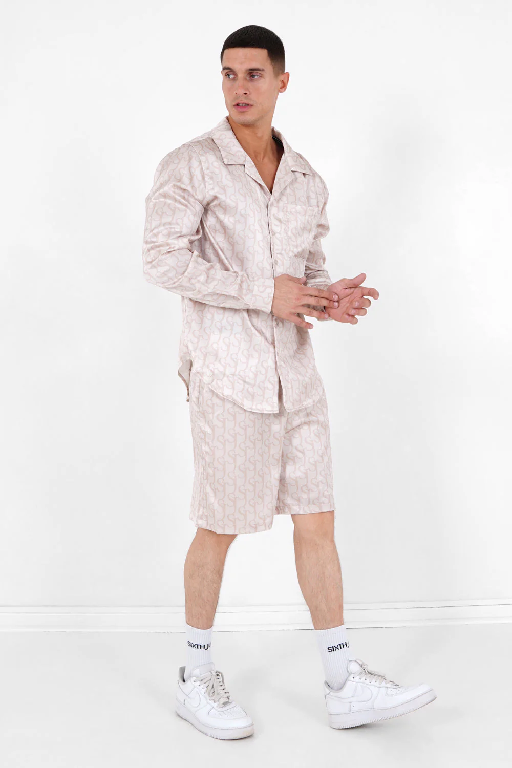 Chemise satinée monogramme Beige - Image 2