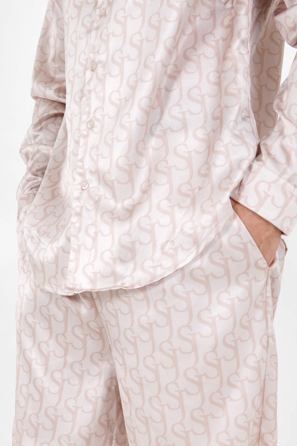 Chemise satinée monogramme Beige - Image 3
