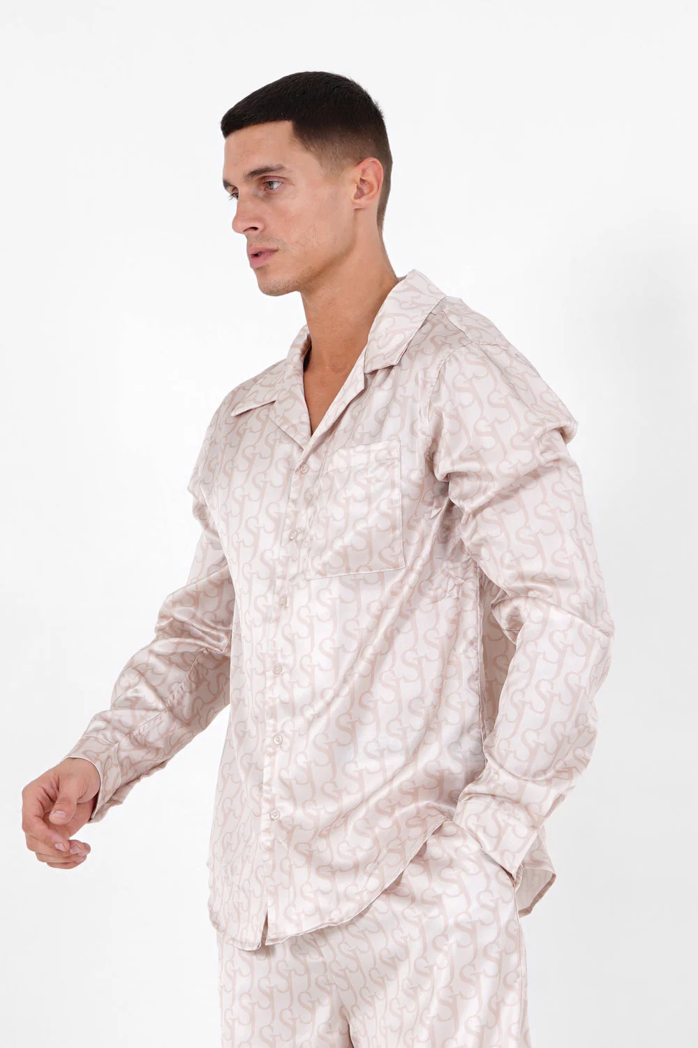 Chemise satinée monogramme Beige - Image 4