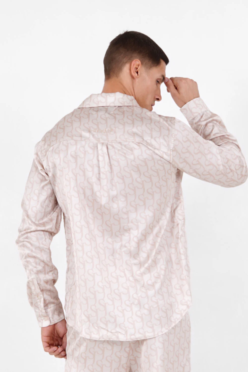 Chemise satinée monogramme Beige - Image 5
