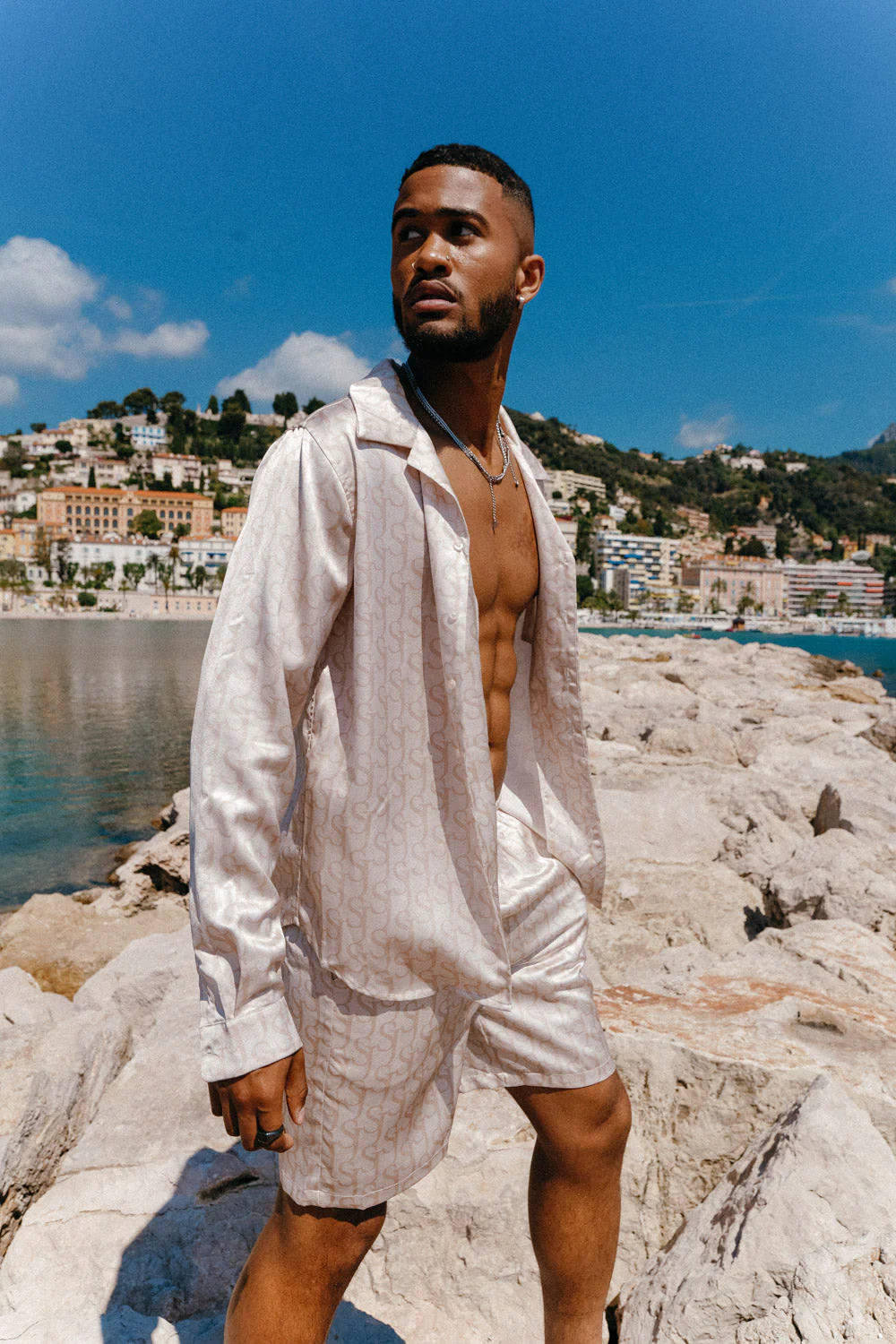 Chemise satinée monogramme Beige - Image 6