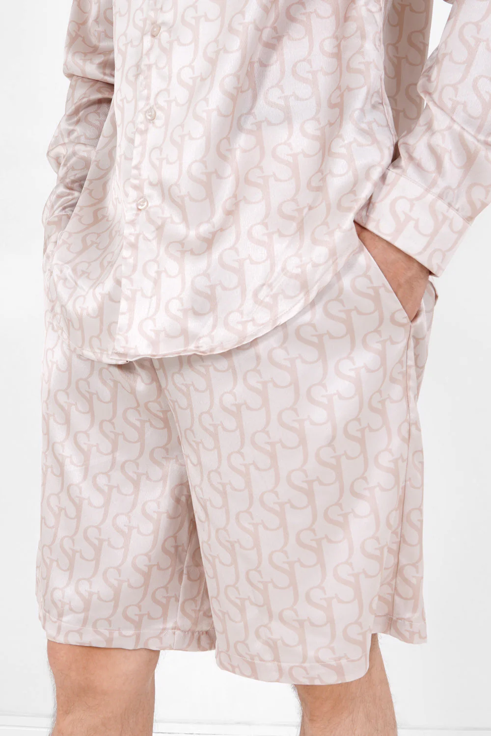 Short satiné monogramme Beige - Image 3