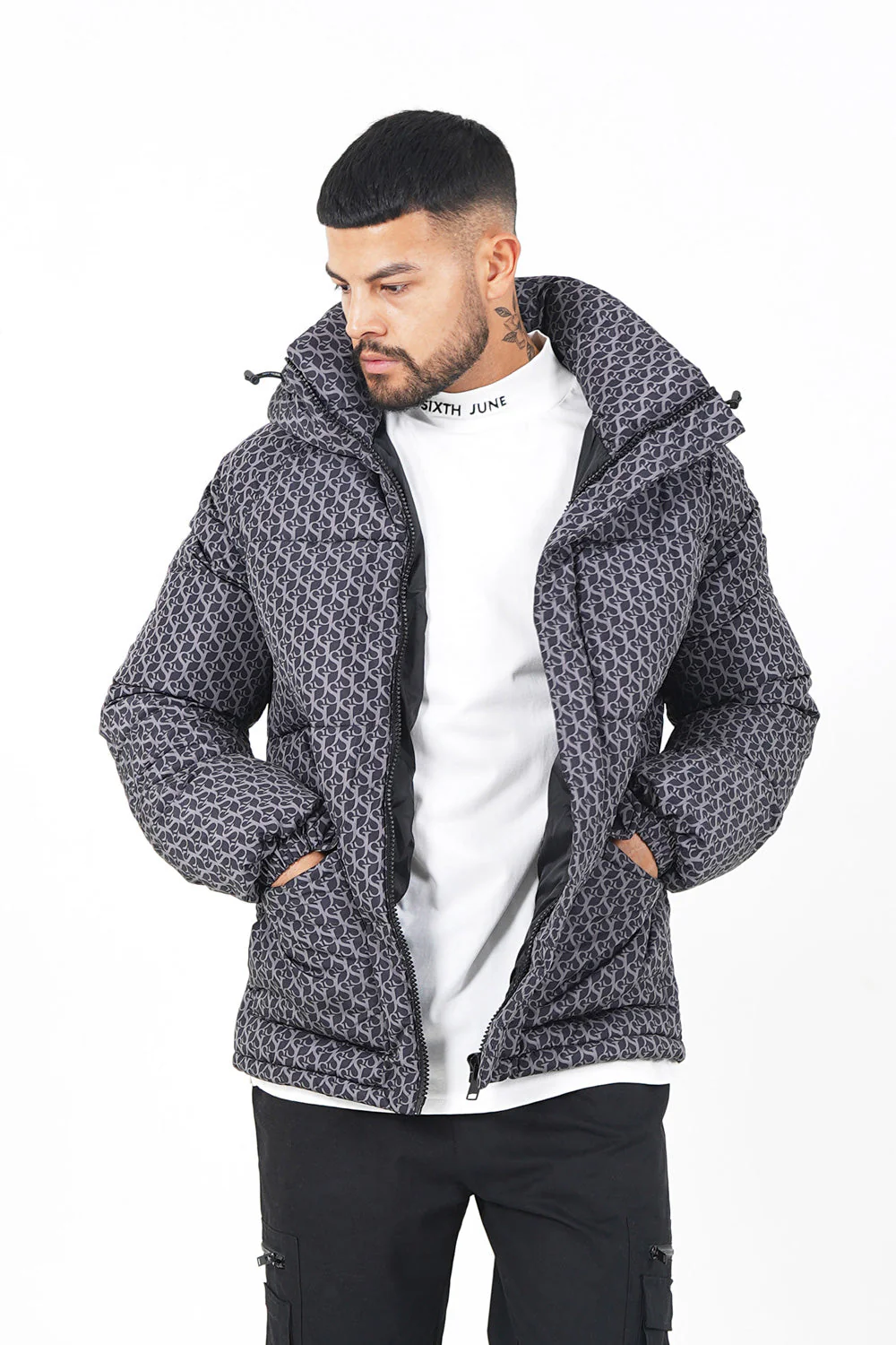 Doudoune monogramme matelassée Gris Foncé
