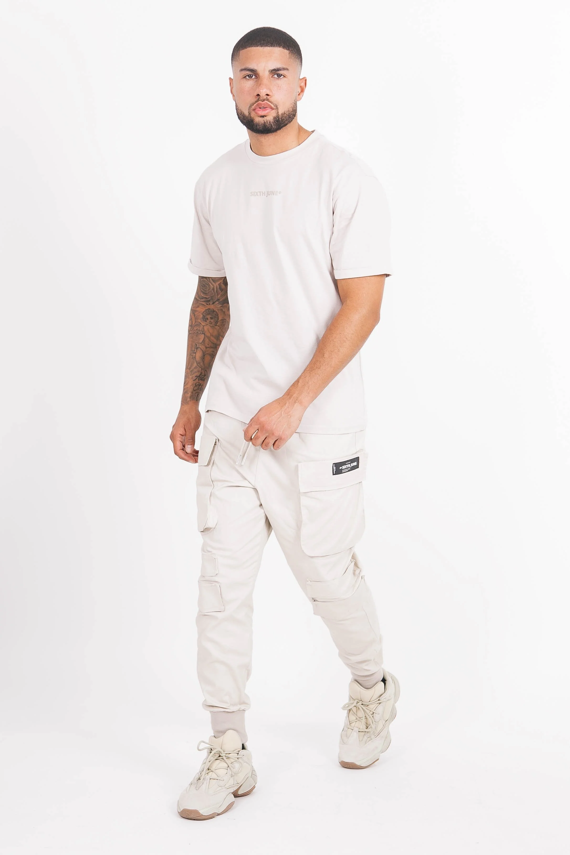 Pantalon cargo tactique poches Beige clair - Image 2