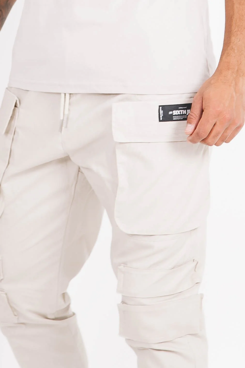 Pantalon cargo tactique poches Beige clair - Image 3