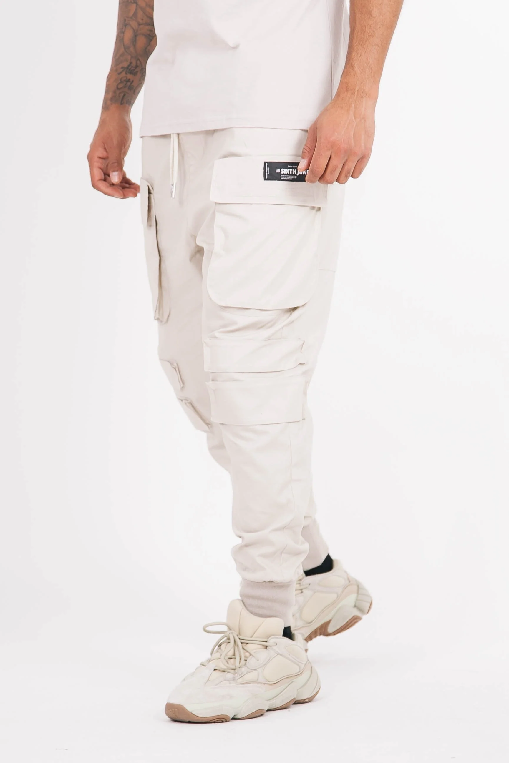 Pantalon cargo tactique poches Beige clair - Image 4