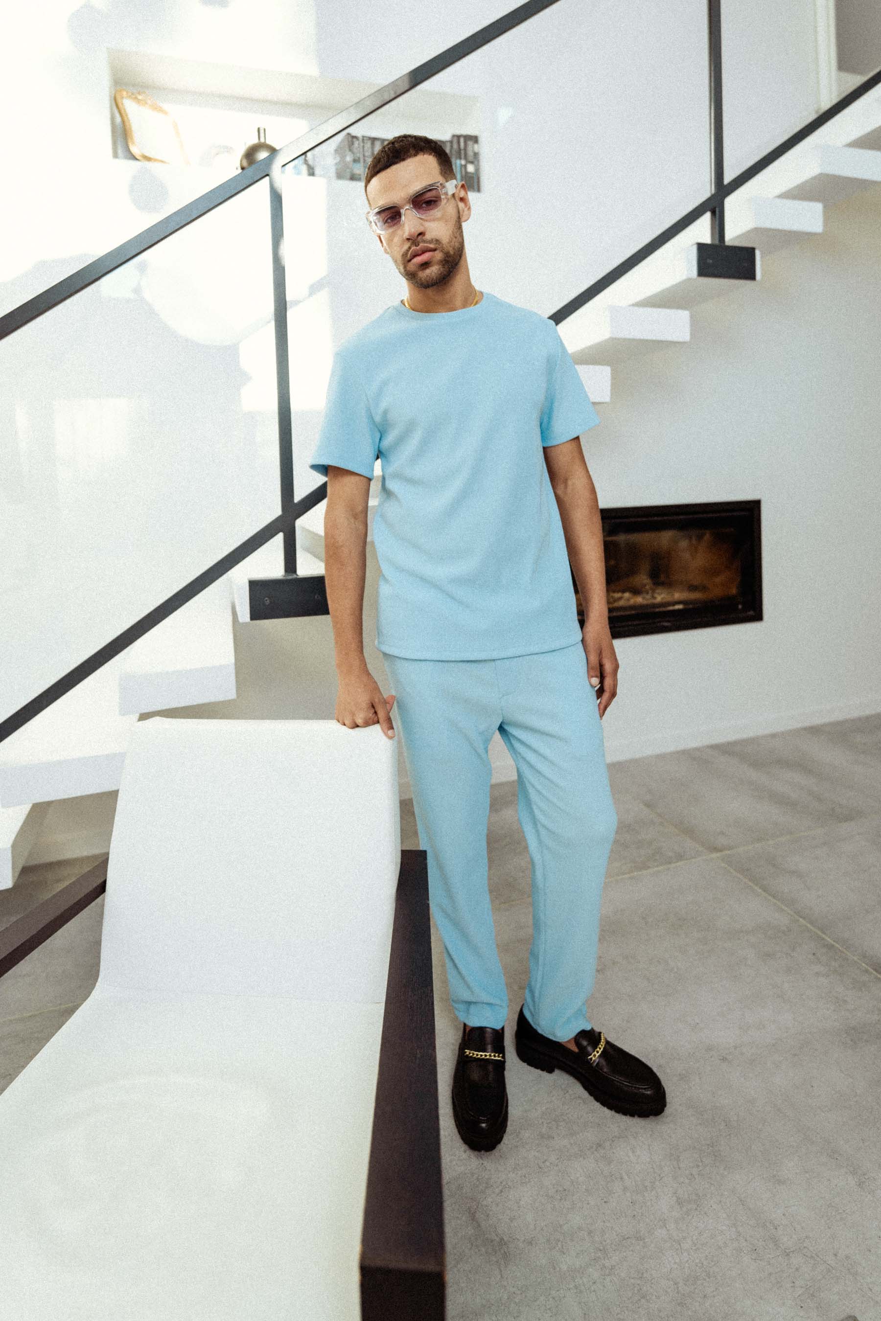 Pantalon fluide plissé Bleu clair - Image 6