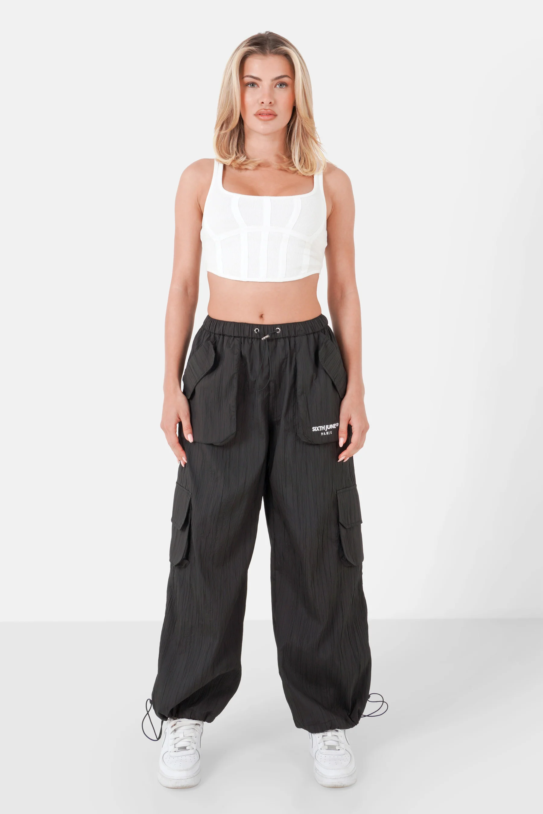 Pantalon parachute texturé cargo Noir - Image 2