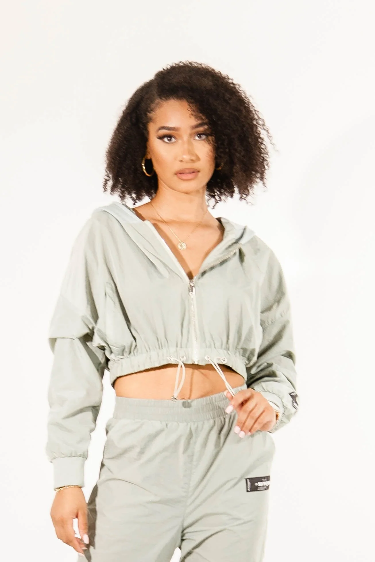 Veste jogging nylon capuche Vert clair