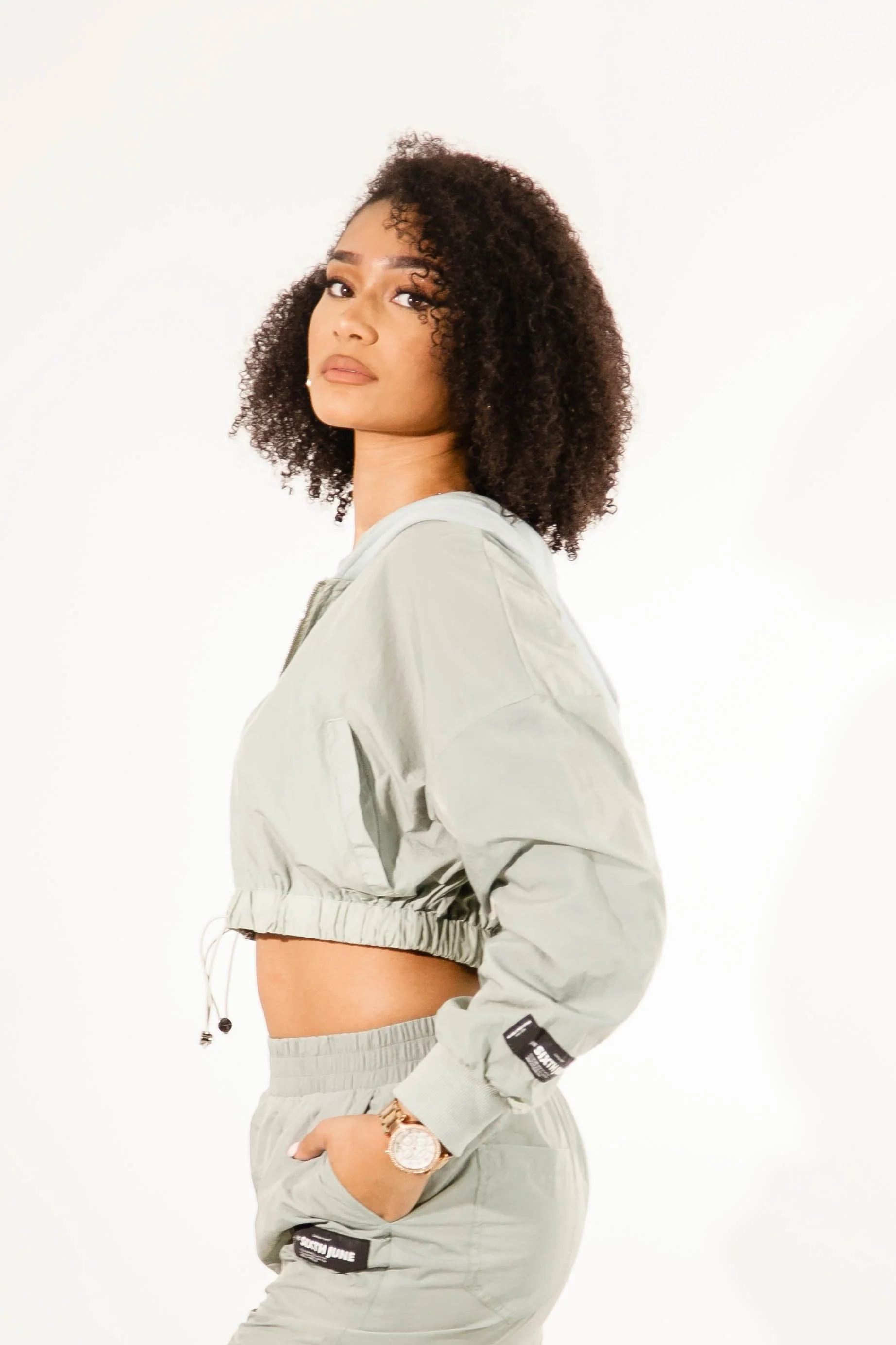 Veste jogging nylon capuche Vert clair - Image 4