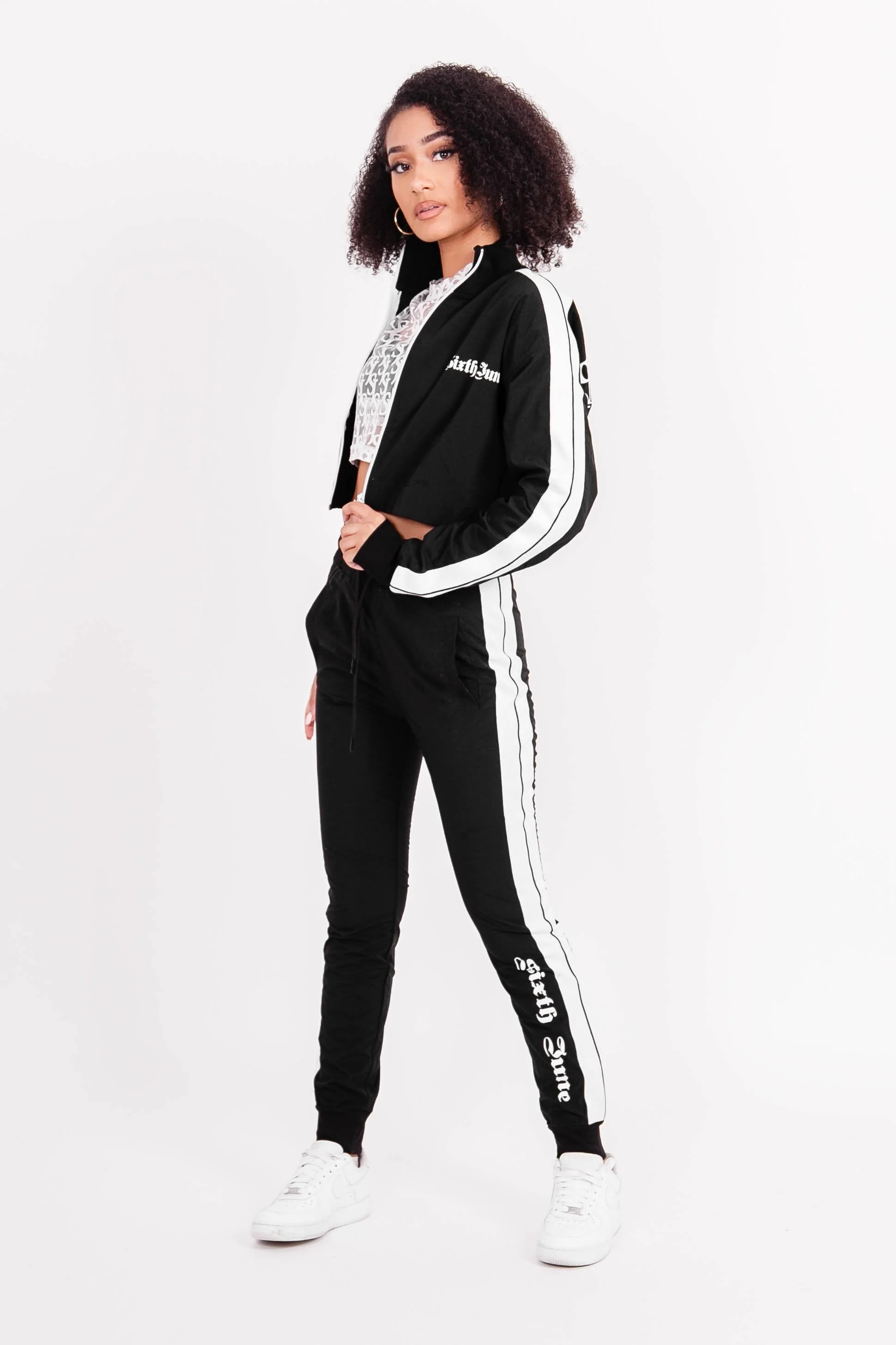 Jogging nylon bandes gothique Noir - Image 2