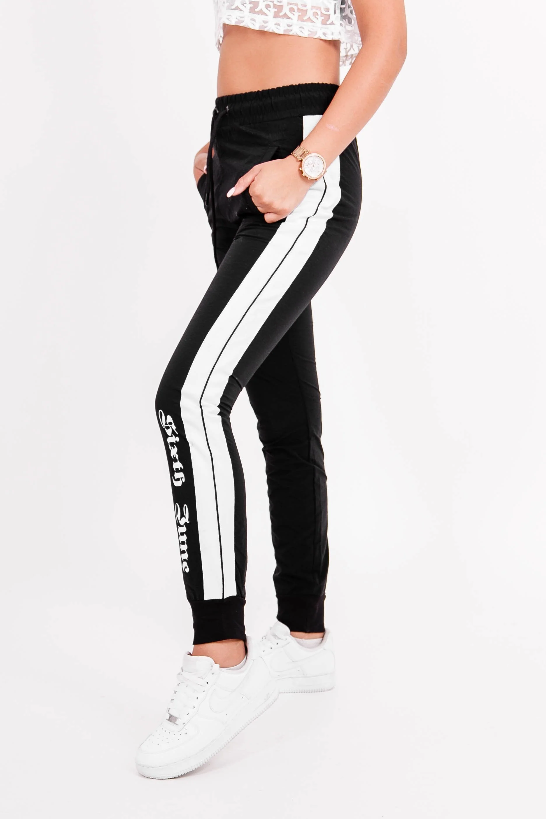 Jogging nylon bandes gothique Noir - Image 3