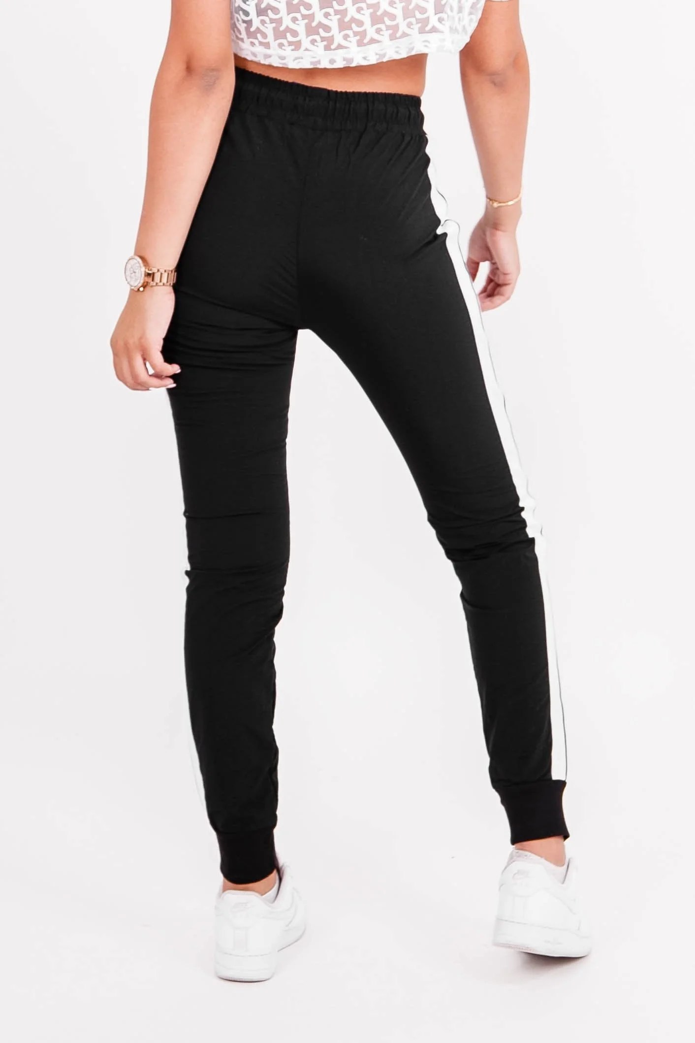 Jogging nylon bandes gothique Noir - Image 4