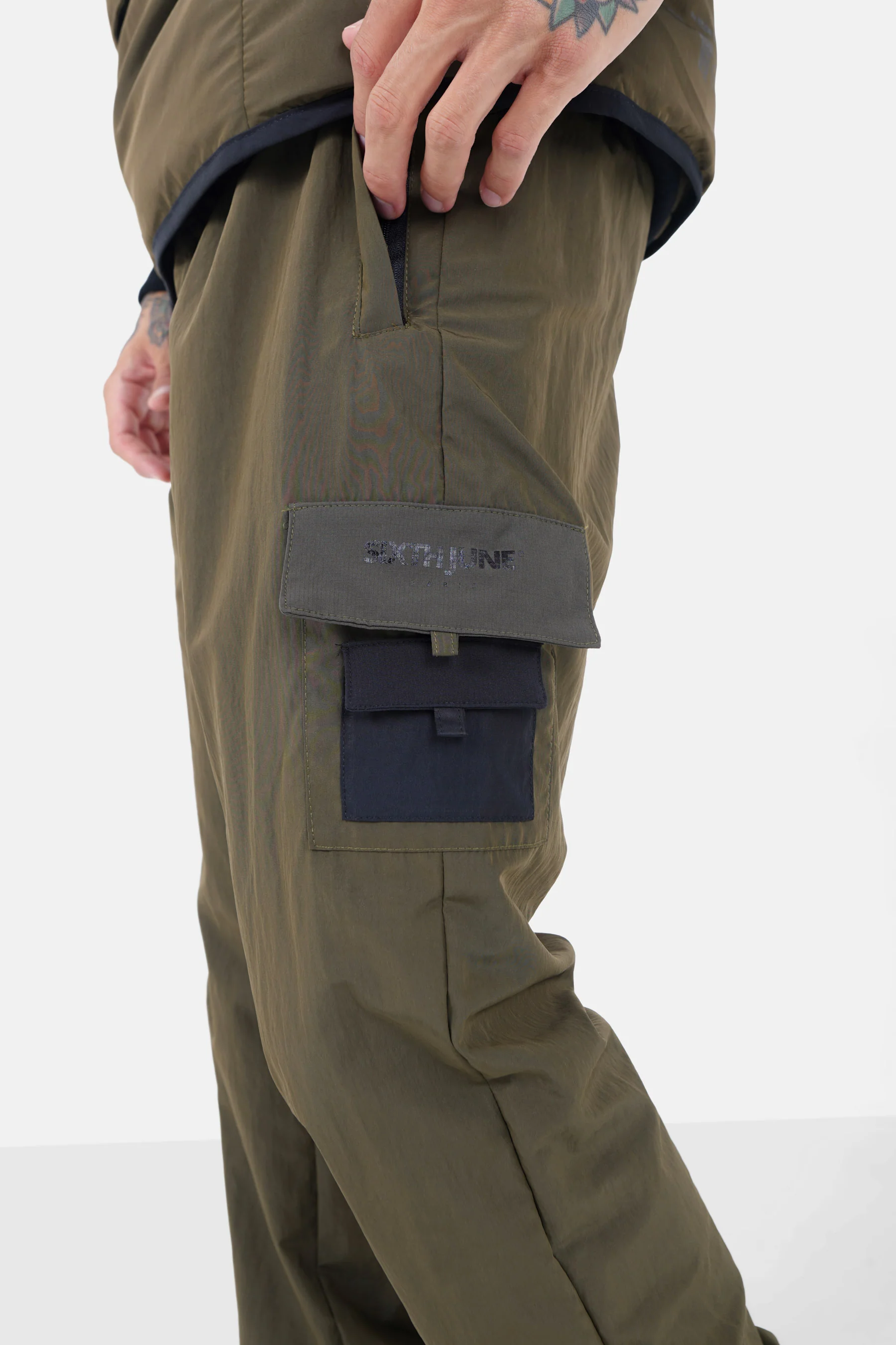 Pantalon cargo nylon Vert kaki - Image 3