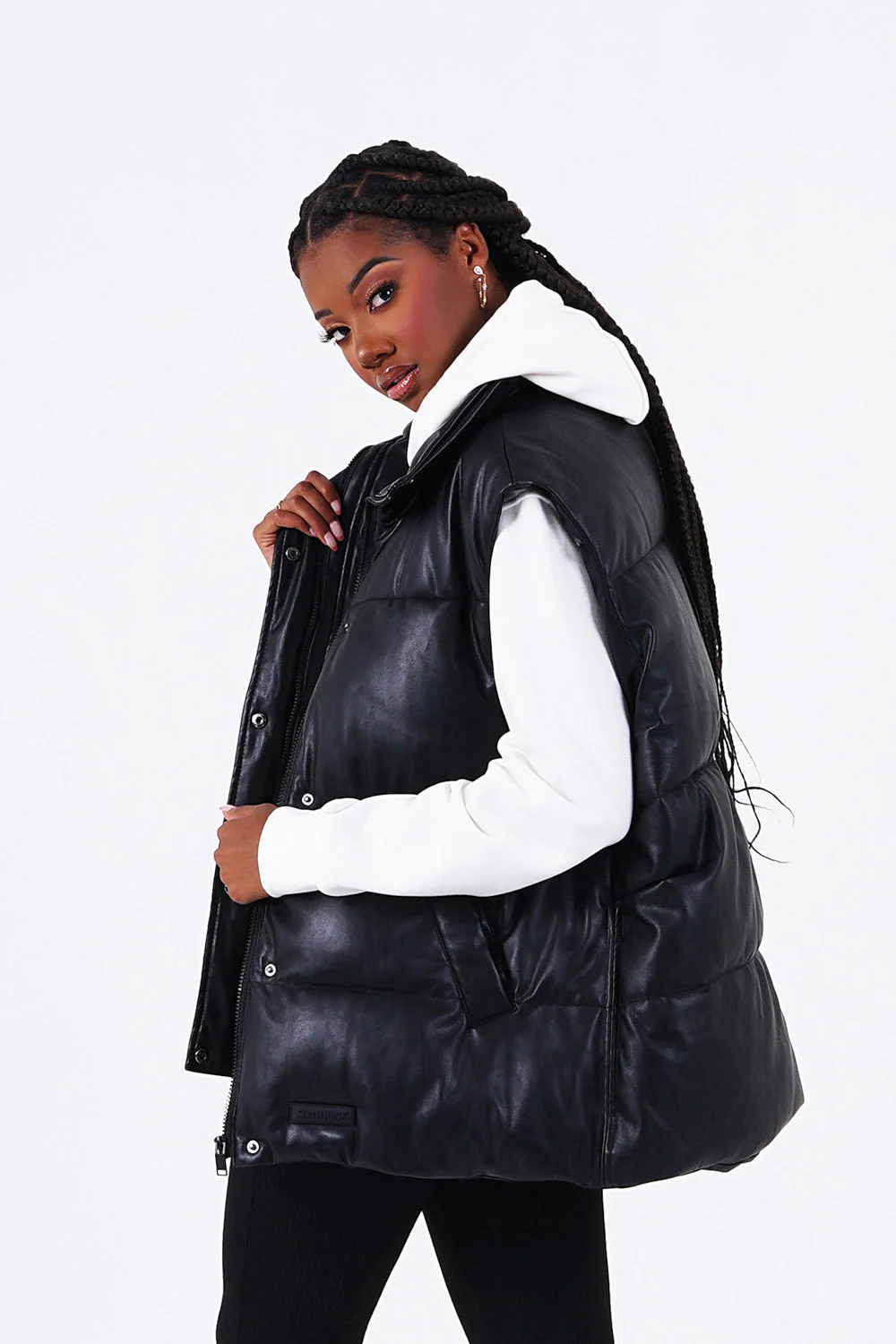 Doudoune simili cuir sans manches Noir - Image 4
