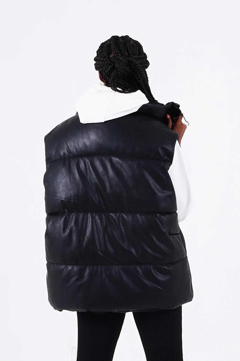 Doudoune simili cuir sans manches Noir - Image 5