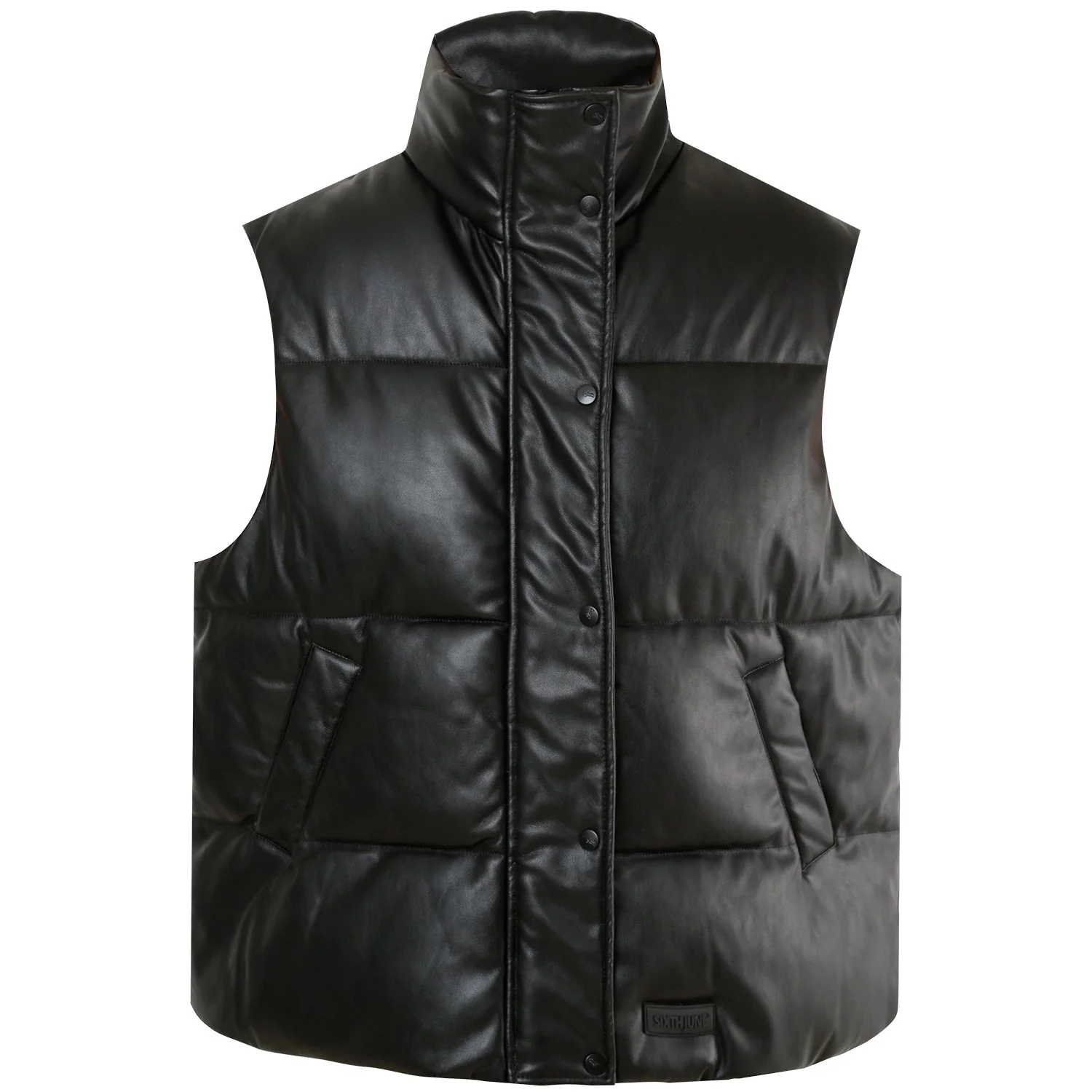 Doudoune simili cuir sans manches Noir - Image 6