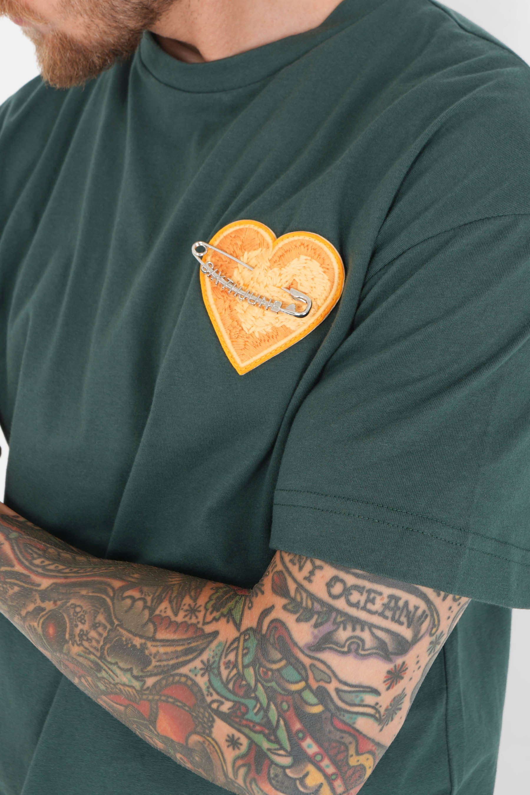 T-shirt coeur brodé Vert foncé - Image 3