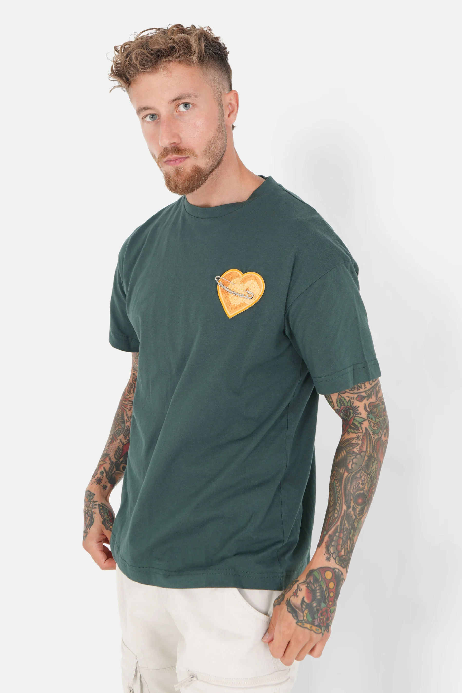 T-shirt coeur brodé Vert foncé - Image 4