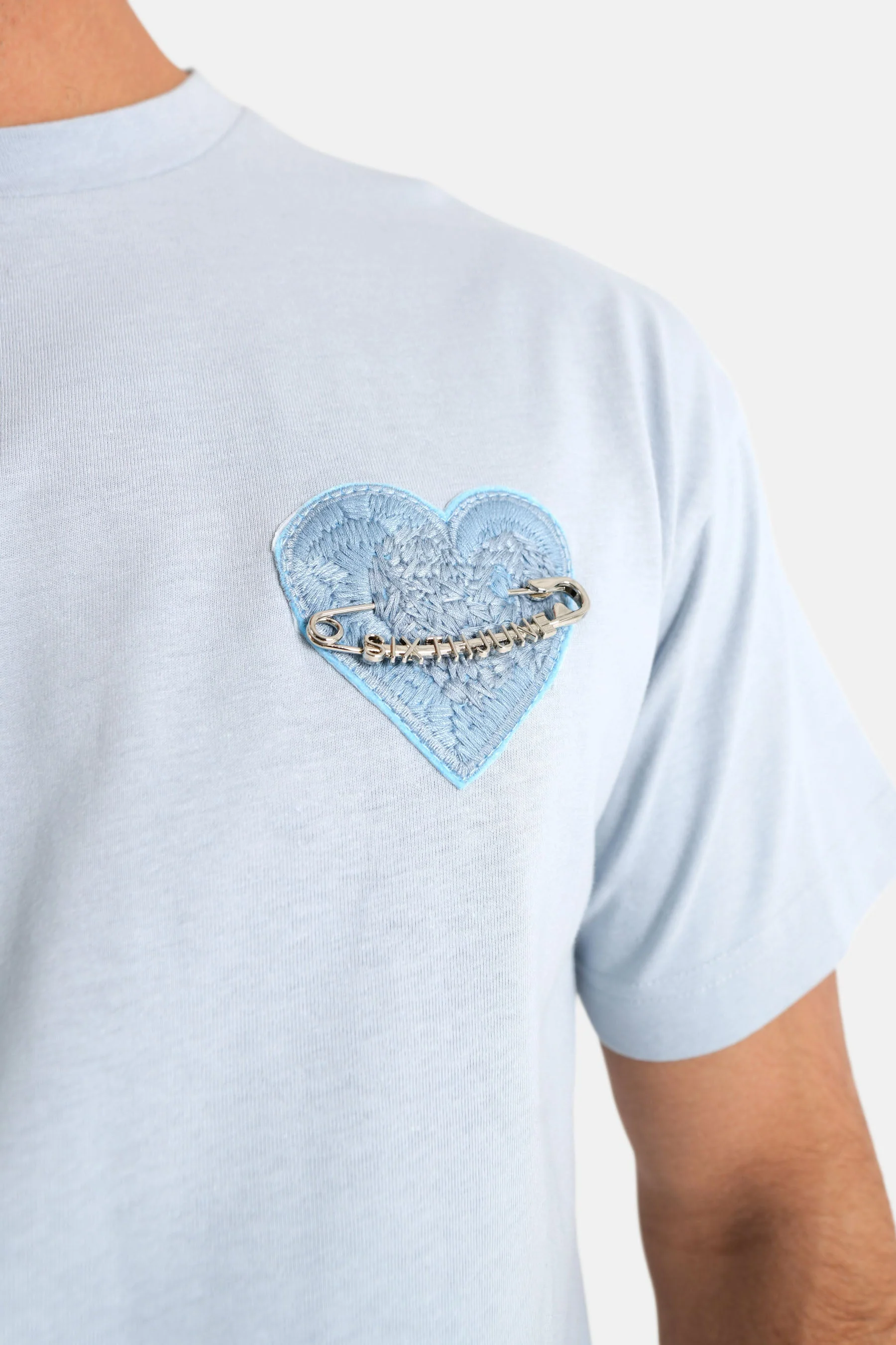 T-shirt coeur brodé Bleu clair - Image 3