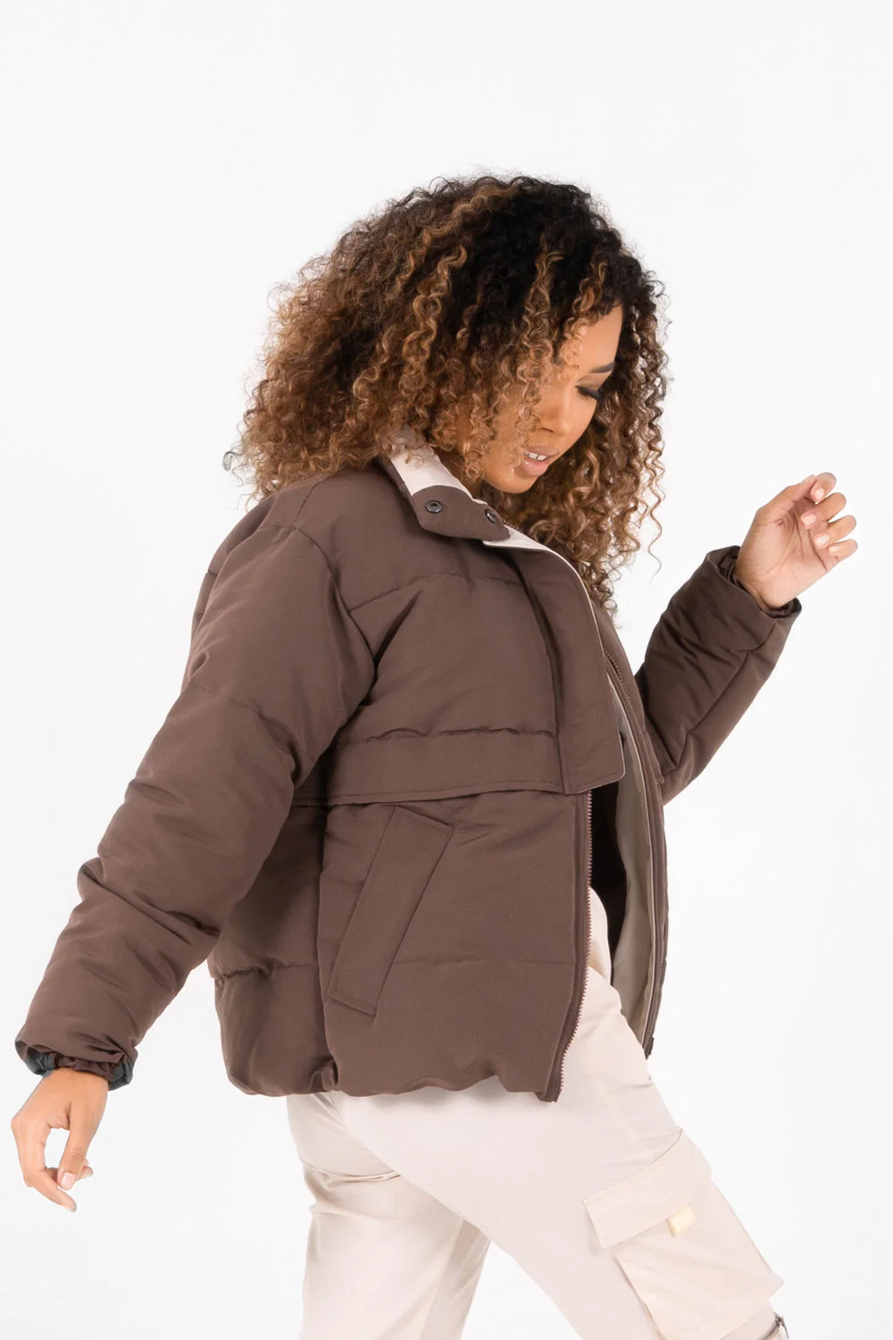 Doudoune oversize matelassée Marron - Image 4