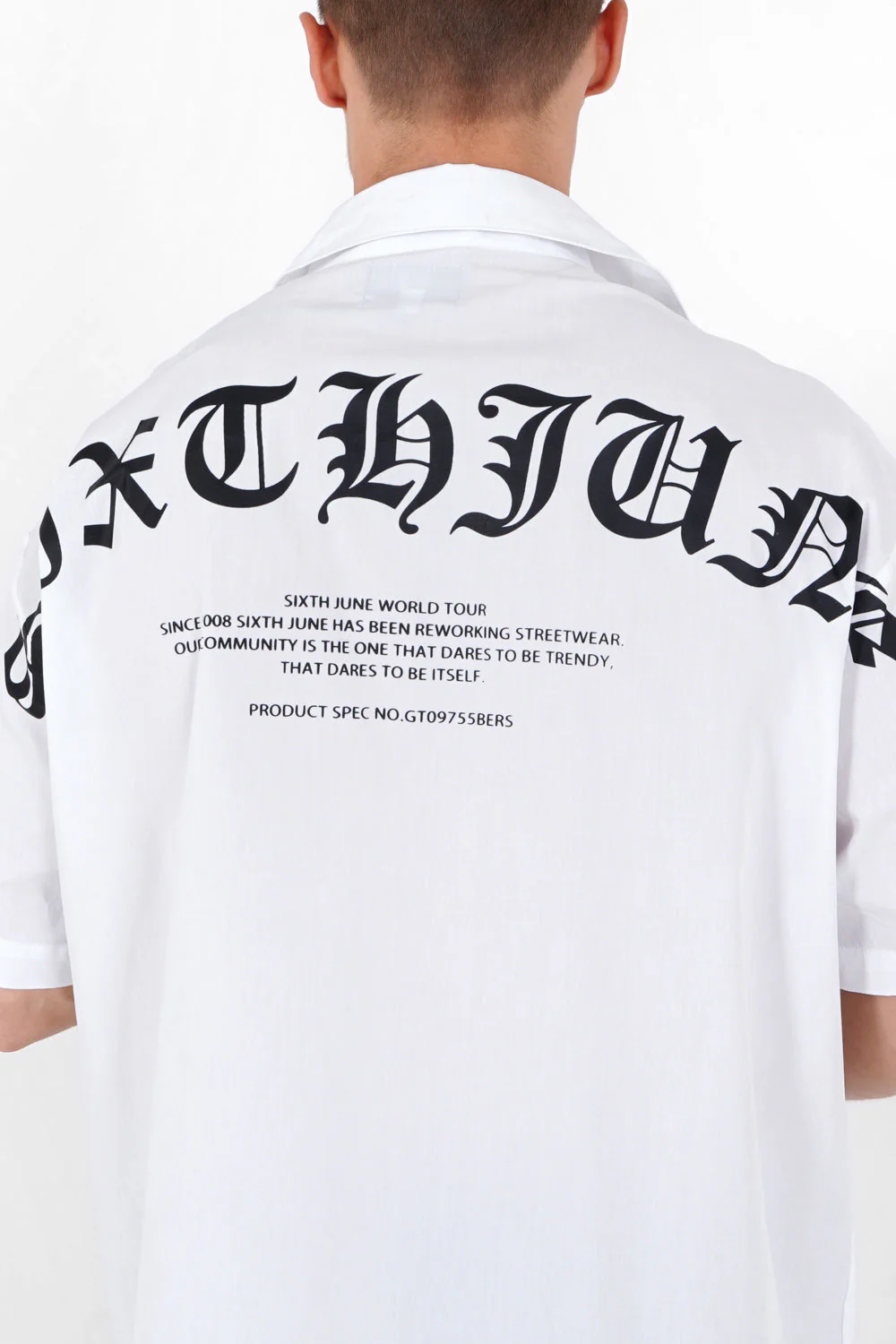 Chemise oversize logo gothique Blanc - Image 3