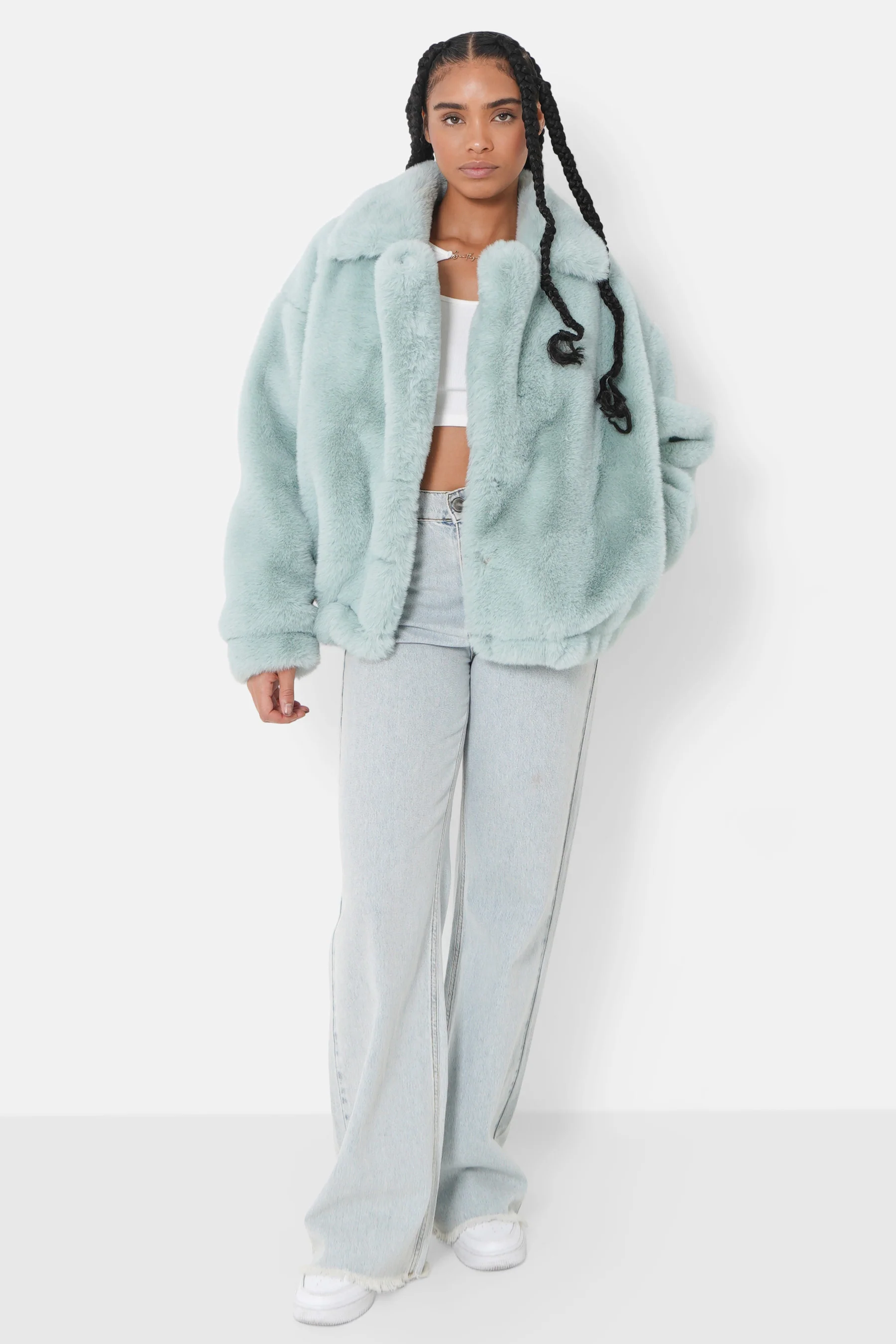 Veste oversize fourrure vert pastel - Image 2