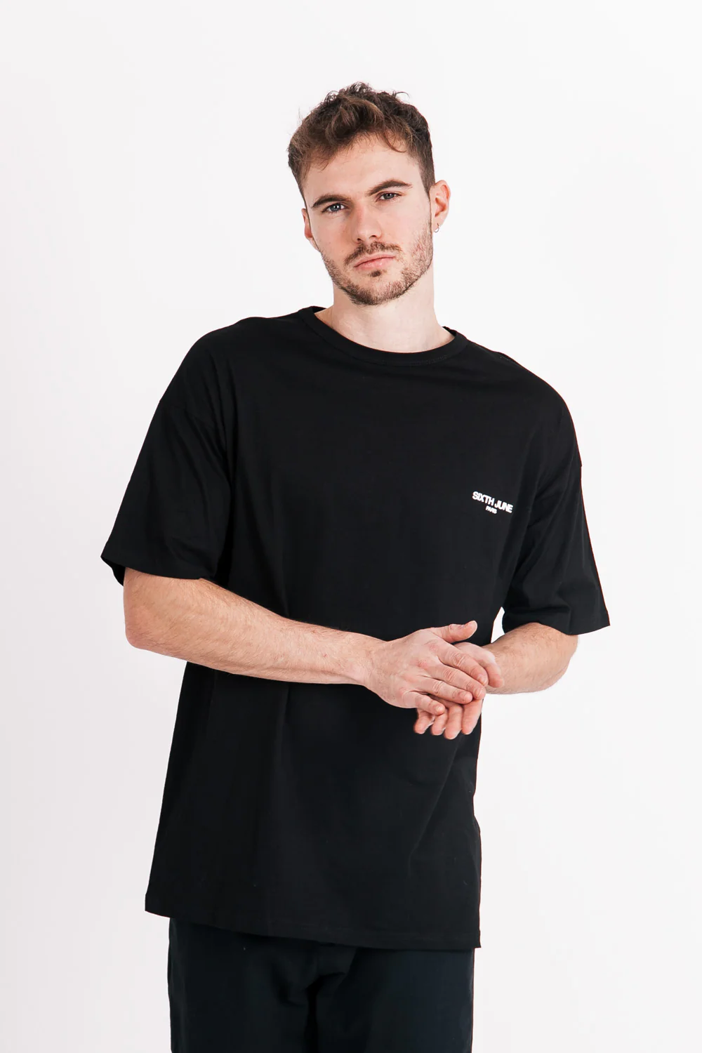 T-shirt manches courtes floral oversize noir - Image 2