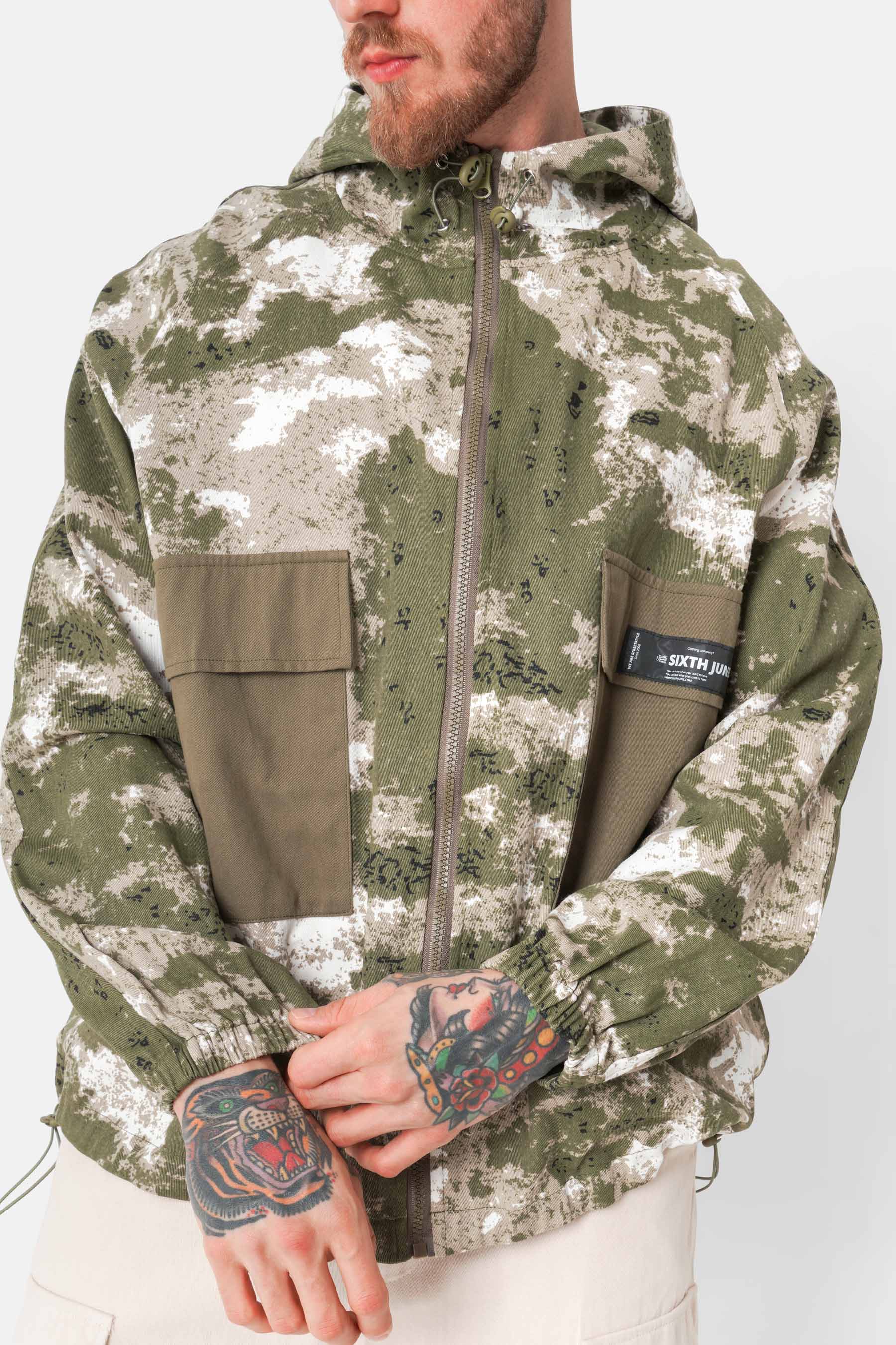 Veste capuche camouflage cargo Vert - Image 3